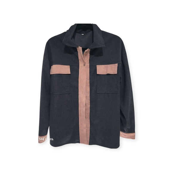 Trendy boutique Tops - Black Button Down Shirt With Faux Suede Pink Trim. Like Brand New